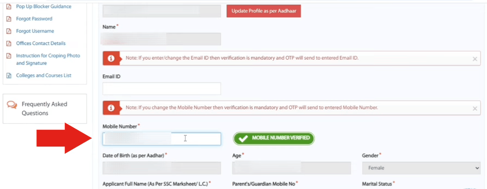 Mobile number is changed in Mahadbt scholarship 